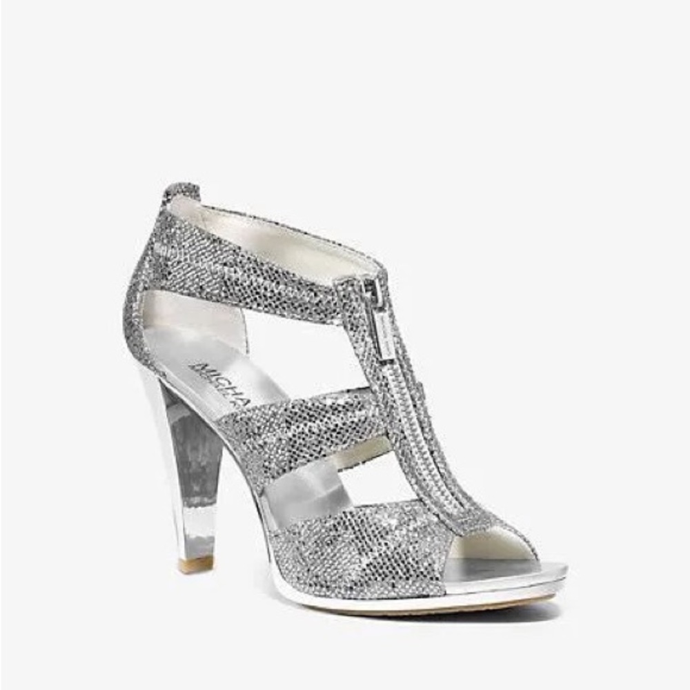 MICHAEL Michael Kors Berkley Platform Sparkle Silver Zipper Heel